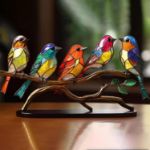Picture of Colorful Stained Glass Bird Ornaments – Exquisite Bird Figurines for Home Decor & Gifts – Modern Style Decorative Art in Blue, Green, Pink & Orange