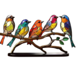 Picture of Colorful Stained Glass Bird Ornaments – Exquisite Bird Figurines for Home Decor & Gifts – Modern Style Decorative Art in Blue, Green, Pink & Orange