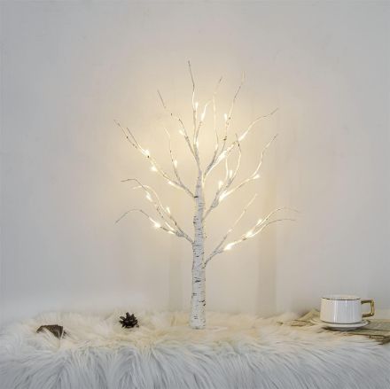 Picture of 2FT White Birch Twig Tree with 24 Warm White LED Lights – Battery Operated Tabletop Lighted Tree for Home, Wedding, Party, Easter & Christmas Decor – Flexible Branches, Indoor Decoration