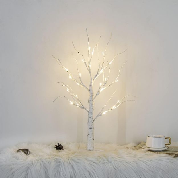 Picture of 2FT White Birch Twig Tree with 24 Warm White LED Lights – Battery Operated Tabletop Lighted Tree for Home, Wedding, Party, Easter & Christmas Decor – Flexible Branches, Indoor Decoration