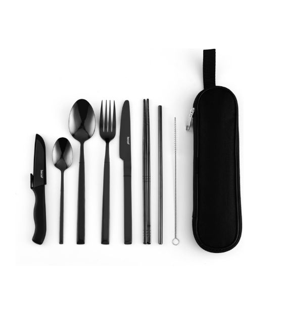 Picture of  Travel Cutlery Set - Portable Camping Flatware Set for 1, Durable 18/0 Stainless Steel & Chic Carry Case