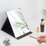 Picture of  17 x 12cm Portable Folding Makeup Mirror Black PU Leather Travel Mirror with Stand