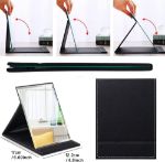 Picture of  17 x 12cm Portable Folding Makeup Mirror Black PU Leather Travel Mirror with Stand