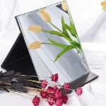 Picture of  17 x 12cm Portable Folding Makeup Mirror Black PU Leather Travel Mirror with Stand