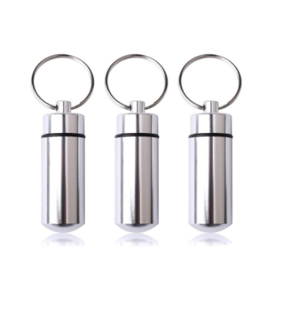 Picture of 3 pcs Waterproof Aluminum Pill Box, Pocket Pill Case Silver Pill Holder Medicine Case Water Resistant Keychain Silver Pill Holder Pill Container