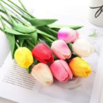 Picture of 16 Pcs Artificial Tulips Flowers Fake Flowers Latex Tulips Real Touch for Party Home Wedding Decoration and DIY Decor, Multicolor