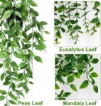Picture of Artificial Plant Eucalyptus - Set of 3 Decorative Artificial Hanging Plants with Pots Fake Ivy Vines Greenery Faux Trailing Plants 