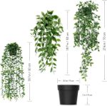 Picture of Artificial Plant Eucalyptus - Set of 3 Decorative Artificial Hanging Plants with Pots Fake Ivy Vines Greenery Faux Trailing Plants 