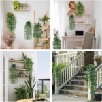 Picture of Artificial Plant Eucalyptus - Set of 3 Decorative Artificial Hanging Plants with Pots Fake Ivy Vines Greenery Faux Trailing Plants 