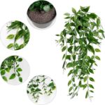 Picture of Artificial Plant Eucalyptus - Set of 3 Decorative Artificial Hanging Plants with Pots Fake Ivy Vines Greenery Faux Trailing Plants 