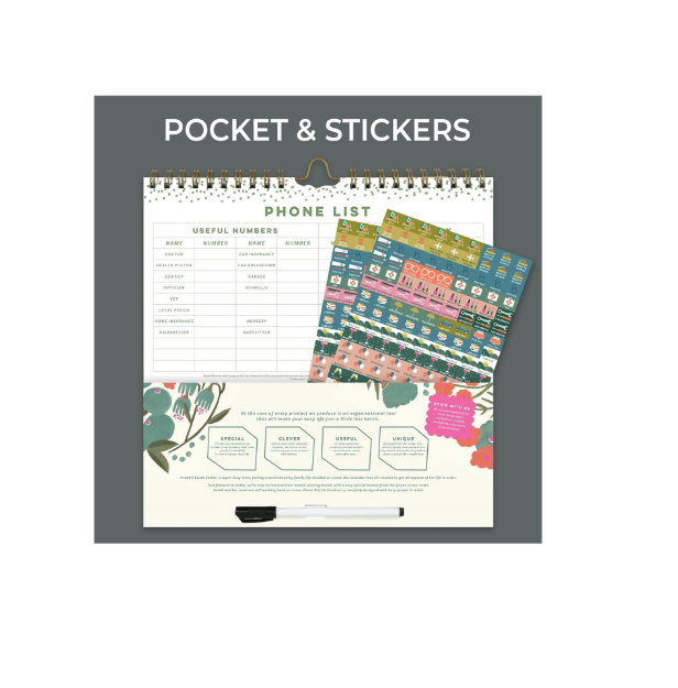 Picture of 2025 Family Weekly Planner – Calendar with 6 Columns, Lists, Pocket & Stickers Jan–Dec 2025 Wall Calendar