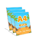 Picture of A4 Acrylic Sign Holder Poster Menu Holder, 3Pack L-Shaped Perspex Display Stands for Table, Counter, Restaurant, Hotel, Office, Store, Desktop Leaflet Sign Holder