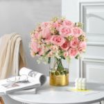 Picture of 4 Bunches Peony Artificial Flowers Pink Silk Peonies Bouquet Fake Flowers for Home Decor Wedding Table Centerpiece