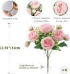 Picture of 4 Bunches Peony Artificial Flowers Pink Silk Peonies Bouquet Fake Flowers for Home Decor Wedding Table Centerpiece