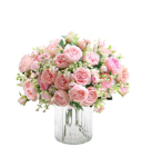 Picture of 4 Bunches Peony Artificial Flowers Pink Silk Peonies Bouquet Fake Flowers for Home Decor Wedding Table Centerpiece