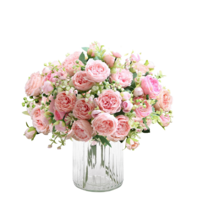 Picture of 4 Bunches Peony Artificial Flowers Pink Silk Peonies Bouquet Fake Flowers for Home Decor Wedding Table Centerpiece