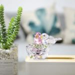 Picture of Crystal Double Birds Figurines Glass Animal Ornament Bird Collection Paperweight Table Centerpiece Ornament(Pink and Clear)