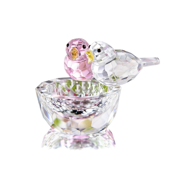Picture of Crystal Double Birds Figurines Glass Animal Ornament Bird Collection Paperweight Table Centerpiece Ornament(Pink and Clear)