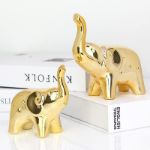 Picture of 2 Gold Elephant Statue Home Decor, Sculpture Elephant Ornaments For Living Room Office Desktop Bookshelf