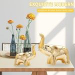 Picture of 2 Gold Elephant Statue Home Decor, Sculpture Elephant Ornaments For Living Room Office Desktop Bookshelf
