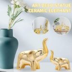 Picture of 2 Gold Elephant Statue Home Decor, Sculpture Elephant Ornaments For Living Room Office Desktop Bookshelf