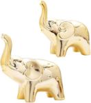 Picture of 2 Gold Elephant Statue Home Decor, Sculpture Elephant Ornaments For Living Room Office Desktop Bookshelf
