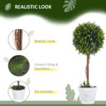 Picture of Set of 2 Decorative Artificial Plants Ball Trees with Lavender Flowers in Pot Fake Plants for Home Indoor Outdoor Decor, 60cm
