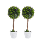 Picture of Set of 2 Decorative Artificial Plants Ball Trees with Lavender Flowers in Pot Fake Plants for Home Indoor Outdoor Decor, 60cm