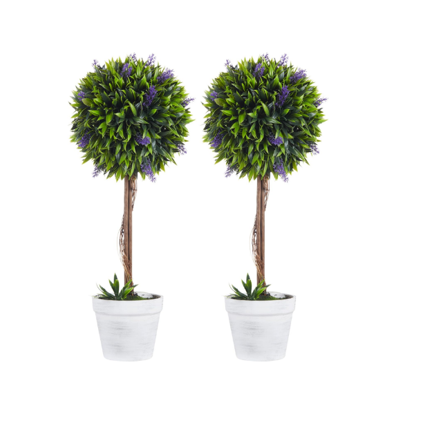 Picture of Set of 2 Decorative Artificial Plants Ball Trees with Lavender Flowers in Pot Fake Plants for Home Indoor Outdoor Decor, 60cm