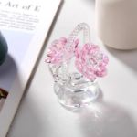 Picture of Crystal Pink Rose Flower Basket Collectible Figurines Gifts for Women, Glass Rose Bouquet Floral Keepsake Paperweight Ornaments