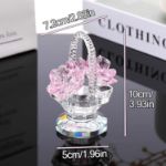 Picture of Crystal Pink Rose Flower Basket Collectible Figurines Gifts for Women, Glass Rose Bouquet Floral Keepsake Paperweight Ornaments