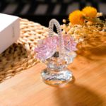 Picture of Crystal Pink Rose Flower Basket Collectible Figurines Gifts for Women, Glass Rose Bouquet Floral Keepsake Paperweight Ornaments