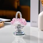 Picture of Crystal Pink Rose Flower Basket Collectible Figurines Gifts for Women, Glass Rose Bouquet Floral Keepsake Paperweight Ornaments