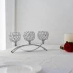 Picture of  3 Arms Crystal Candle Holders, Arch Crystal Tealight Candle Holder Table Candelabras Centerpieces for Wedding Candlelight Dinner Decorative Home Accessories