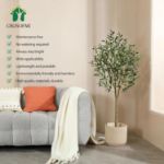Picture of Artificial Olive Tree 150cm Big tall Fake Plants, Artificial Olive Silk Plants Indoors in Pots, Faux Tropical large artificial plant suitable