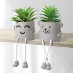 Picture of Set of 2 Artificial Potted Plant Cute Fake Succulent Plant with Hanging Leg Emotional Cement Faux Succulent Potted Plant Decor