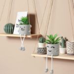 Picture of Set of 2 Artificial Potted Plant Cute Fake Succulent Plant with Hanging Leg Emotional Cement Faux Succulent Potted Plant Decor