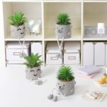 Picture of Set of 2 Artificial Potted Plant Cute Fake Succulent Plant with Hanging Leg Emotional Cement Faux Succulent Potted Plant Decor