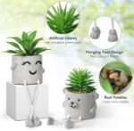 Picture of Set of 2 Artificial Potted Plant Cute Fake Succulent Plant with Hanging Leg Emotional Cement Faux Succulent Potted Plant Decor