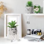Picture of Set of 2 Artificial Potted Plant Cute Fake Succulent Plant with Hanging Leg Emotional Cement Faux Succulent Potted Plant Decor