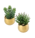 Picture of 2 PCS Fake Plants Artificial Succulent Plants, Faux Succulents in Geometric Gold Ceramic Pots Fake Succulent Indoor Plants