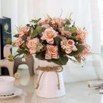 Picture of Artificial Flowers in Vase Silk Rose Flower Arrangements Fake Faux Flowers Bouquets with Ceramics Vase Table Centerpieces