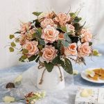 Picture of Artificial Flowers in Vase Silk Rose Flower Arrangements Fake Faux Flowers Bouquets with Ceramics Vase Table Centerpieces