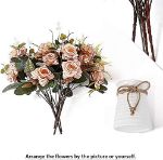 Picture of Artificial Flowers in Vase Silk Rose Flower Arrangements Fake Faux Flowers Bouquets with Ceramics Vase Table Centerpieces