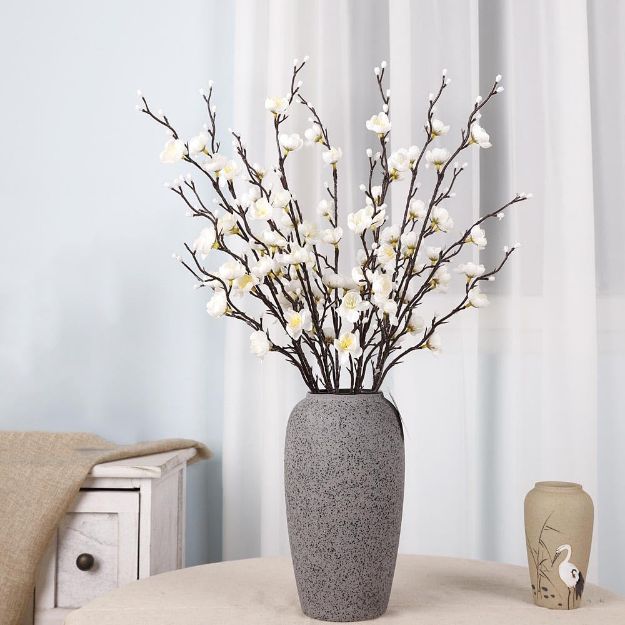 Picture of White Artificial Flowers 12Pcs Set - Fake Plum Blossom that Looks Real, 55cm Long for Vase, Perfect for Home Office Decoration