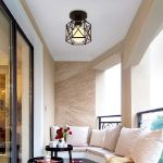 Picture of Vintage Hallway Ceiling Light, Black Semi-Flush Mount Cage Ceiling Lamp – E27 Bulb Compatible, Retro Industrial Design for Dining Room, Kitchen, and Hallway