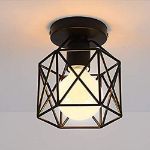 Picture of Vintage Hallway Ceiling Light, Black Semi-Flush Mount Cage Ceiling Lamp – E27 Bulb Compatible, Retro Industrial Design for Dining Room, Kitchen, and Hallway