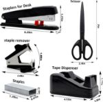 Picture of Black Office Supplies,Black Desk Accessories, Stapler and Tape Dispenser Set for with Large Stapler, Tape Dispenser, Staple Remover, Staples, Clips, Scissor and Tabs, Gifts