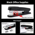 Picture of Black Office Supplies,Black Desk Accessories, Stapler and Tape Dispenser Set for with Large Stapler, Tape Dispenser, Staple Remover, Staples, Clips, Scissor and Tabs, Gifts