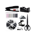 Picture of Black Office Supplies,Black Desk Accessories, Stapler and Tape Dispenser Set for with Large Stapler, Tape Dispenser, Staple Remover, Staples, Clips, Scissor and Tabs, Gifts